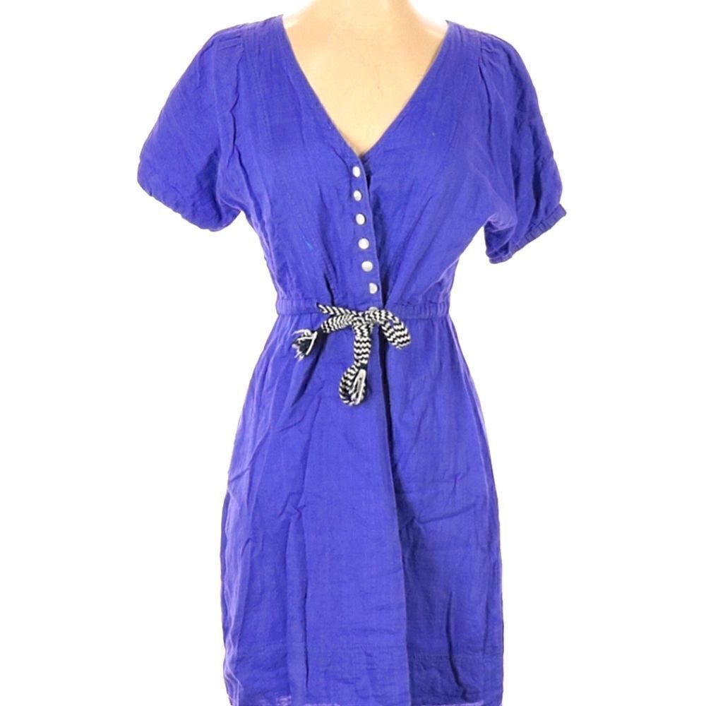 J Crew Dress Cotton Puffed Sleeve Belted V Neck Purple